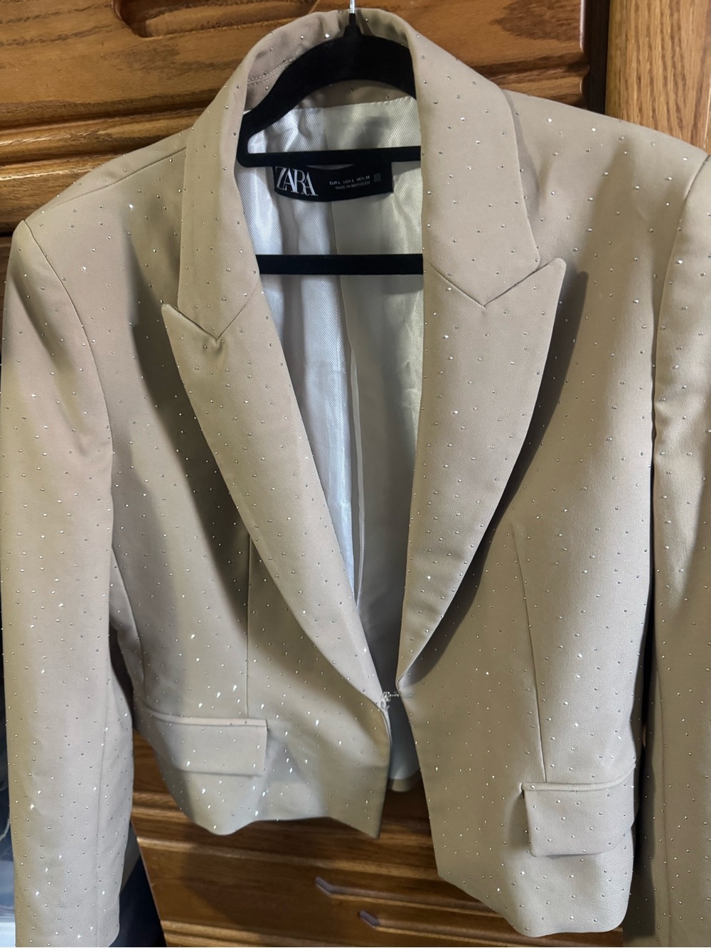 Zara Beige Blazer with Subtle Crystal Dots